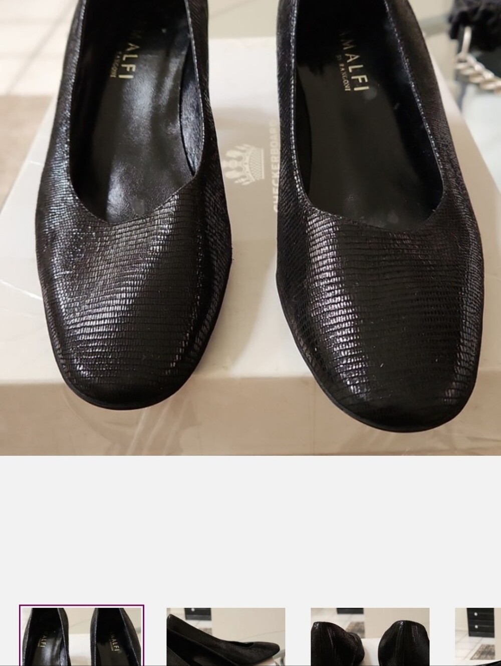 AMALFI BY RA RAGONI SIZE 61/2 BLACK ITALIAN LEATHER HEELS